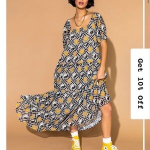 Dressed in LALA Black and Yellow Smiley Midi Dress